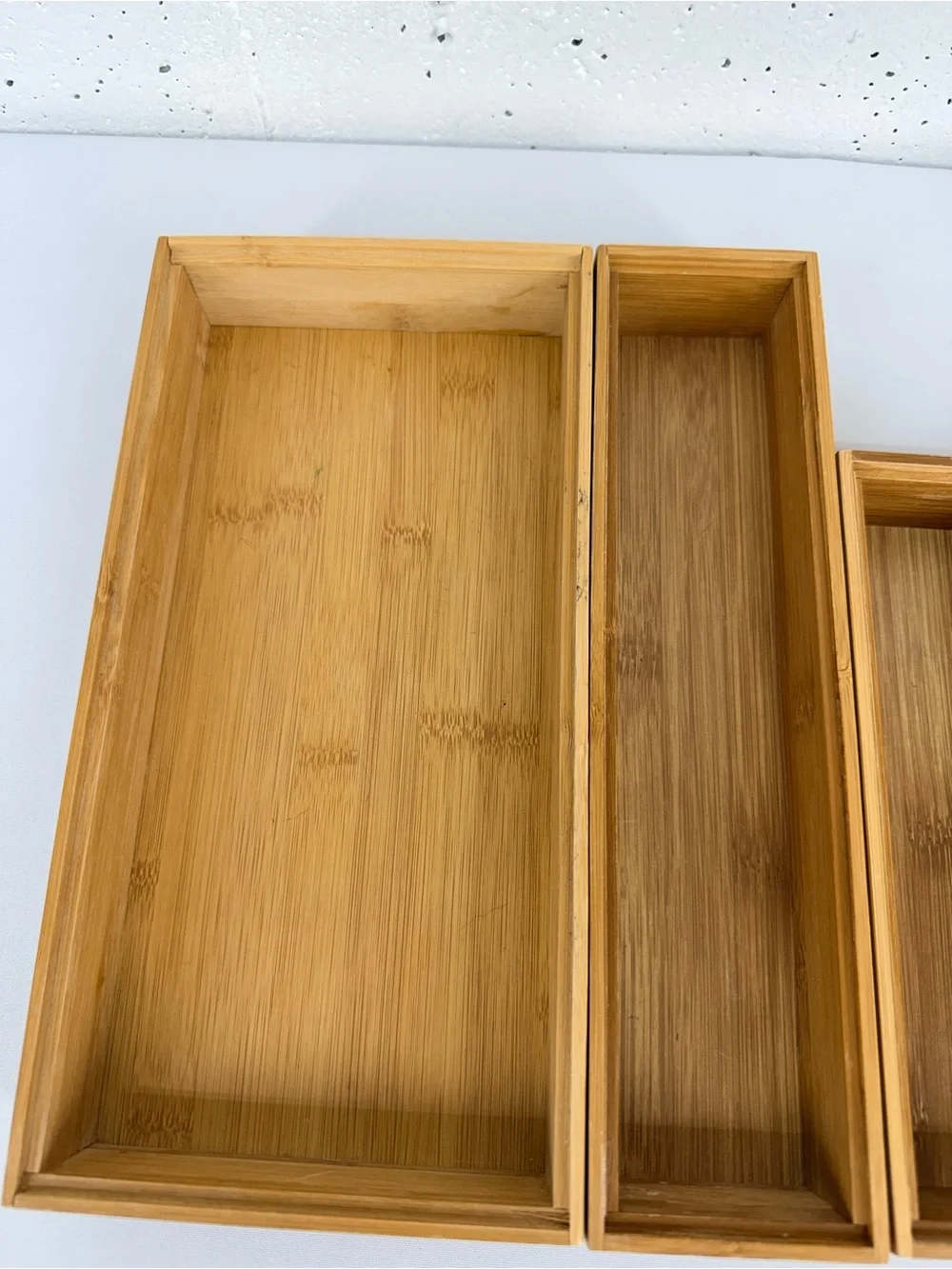 The Container Store Lot of 7 Stackable Bamboo Drawer Organizers